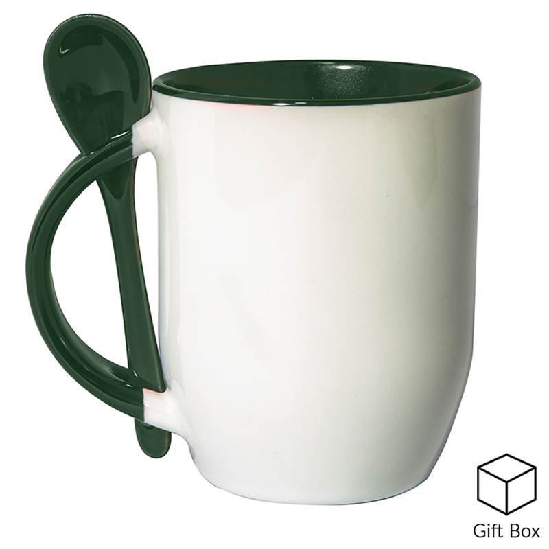 Green Two Tone Mug With Spoon