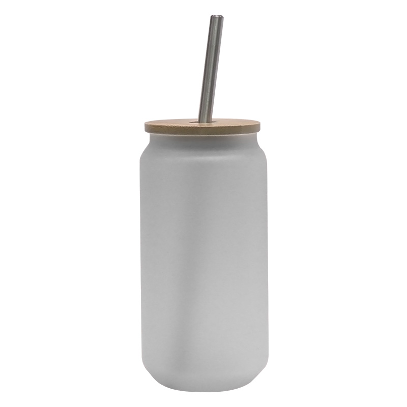 18oz Frosted Glass Tumbler With Bamboo Lid