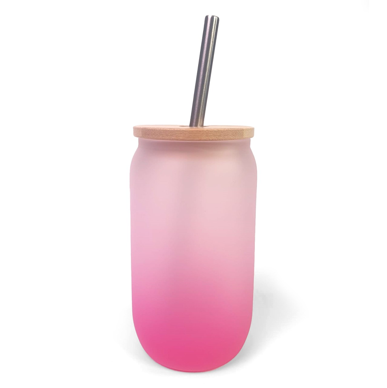 13oz Gradient Pink Glass Tumbler With Bamboo Lid