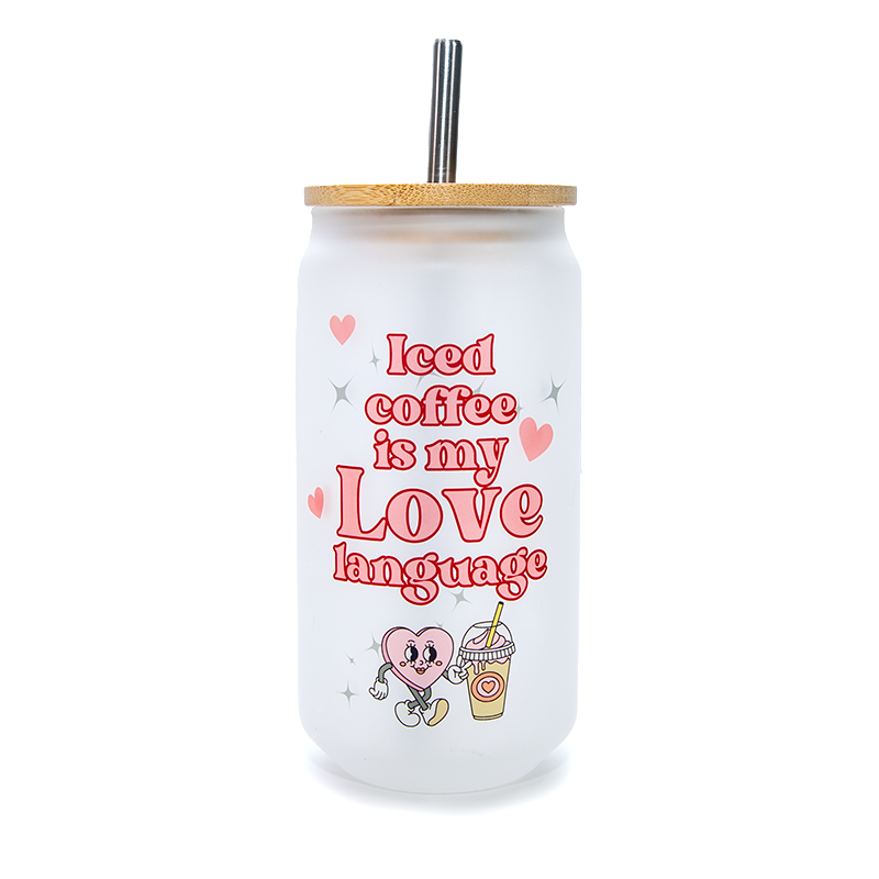 18oz Frosted Glass Tumbler With Bamboo Lid - Image 2