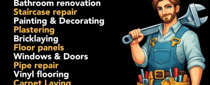 A5 flyer design and printing Derby for handyman services, bathroom renovation advertising flyer printed on thick paper by PrintX UK