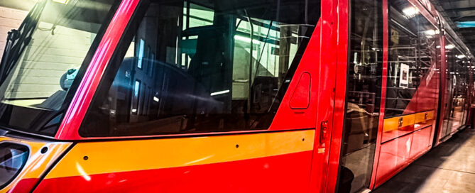 RAIL VEHICLE BRANDING colour change wrap applied to a tram or train vehicle