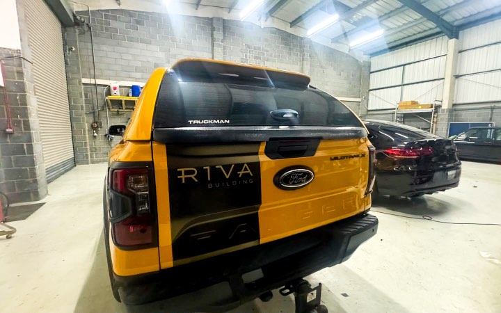 vehicle-graphics-wallington Riva Building branded Ford Ranger rear vehicle graphics