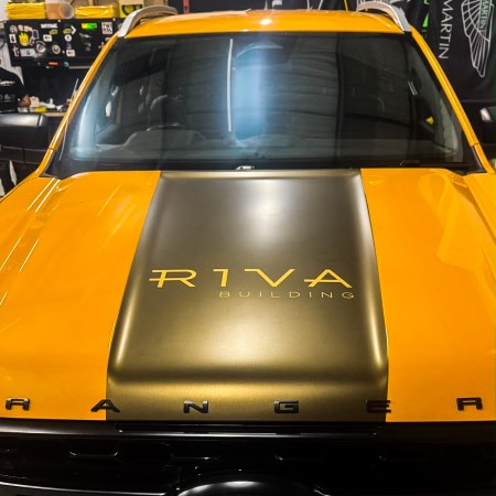 Riva Building branded Ford Ranger rear vehicle graphics