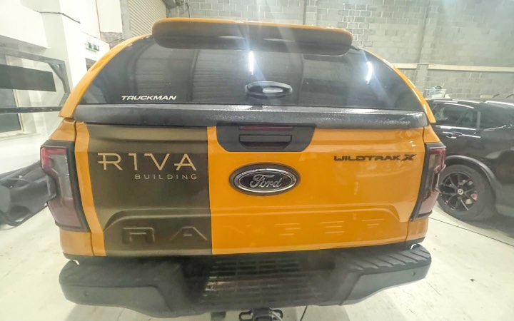 vehicle-graphics-wallington Riva Building branded Ford Ranger rear vehicle graphics