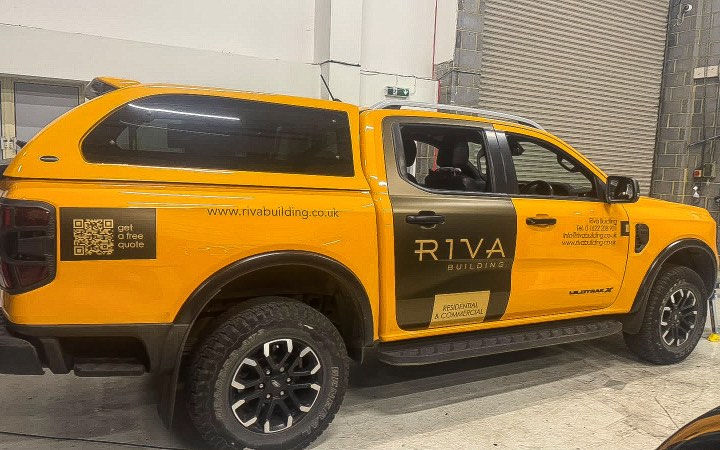 vehicle-graphics-wallington Riva Building branded Ford Ranger rear vehicle graphics